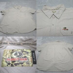 Mossy Oak Shirt Mens XL Tan Ripstop Tech Performance‎ Fish Hunt Hike Work Button